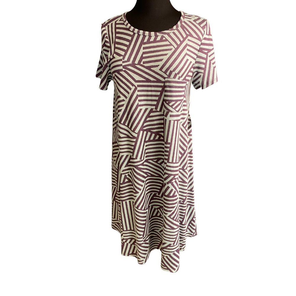LULARUE PURPLE & GRAY ZIG ZAG STRIPED WOMEN'S SHORT SLEEVE DRESS SIZE MEDIUM NW